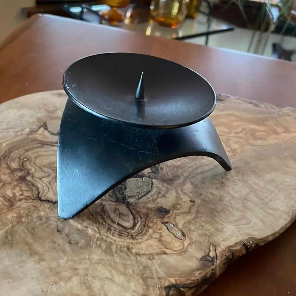 Mid Century Black Iron Tripod Pillar Candle Holder